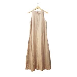 100% Linen Sleeveless Maxi Dress Beige Size 4